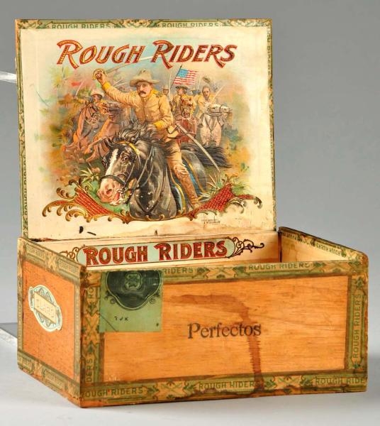 ROUGH RIDERS CIGAR BOX WITH TEDDY ROOSEVELT.      