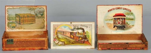 LOT OF 3: TRAIN-RELATED CIGAR BOXES.              