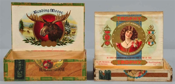 LOT OF 2: HUNTING RELATED CIGAR BOXES.            