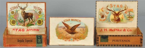LOT OF 3: HUNTING RELATED CIGAR BOXES.            
