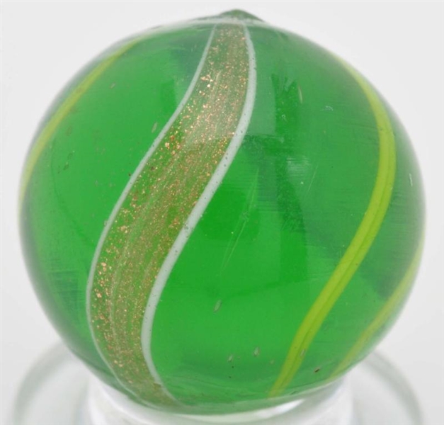GREEN TRANSLUCENT BANDED LUTZ MARBLE.             