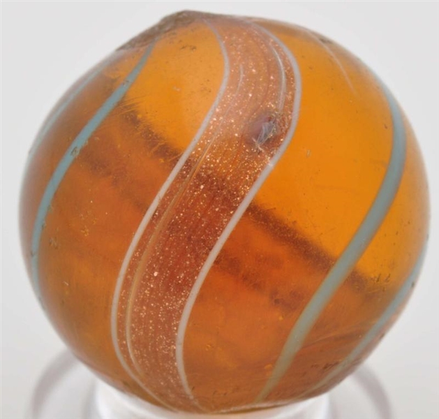 AMBER TRANSPARENT BANDED LUTZ MARBLE.             