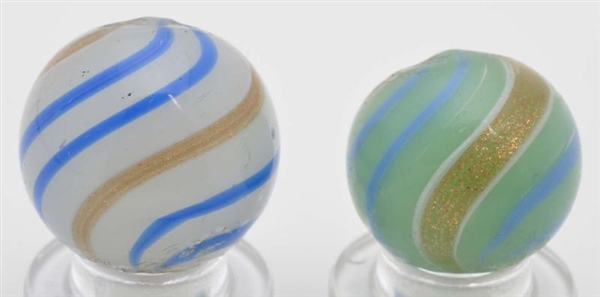 LOT OF 2: SEMI-OPAQUE BANDED LUTZ MARBLES.        