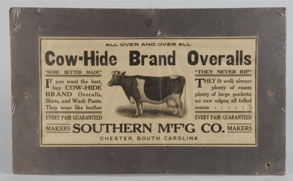PAPER COW-HIDE BRAND OVERALLS ADVERTISEMENT.      