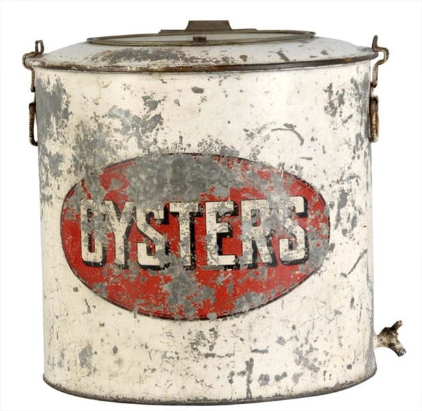 LARGE METAL OYSTERS CANISTER.                     