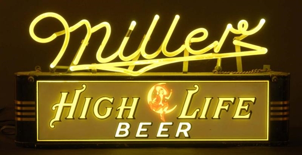 MILLER CAN REVERSE GLASS NEON SIGN.               