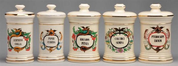 LOT OF 5: WHITE PORCELAIN APOTHECARY DISPLAY JARS 