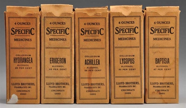 LOT OF 5 LLOYD BROTHERS SPECIFIC MEDICINE BOTTLES 