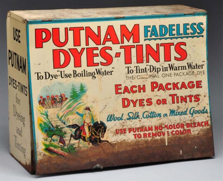 PUTNAM DYES METAL CABINET WITH PRODUCT.           