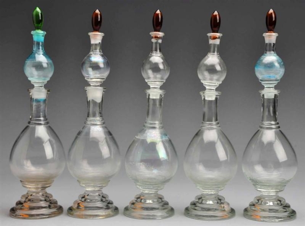 LOT OF 5: GLASS TIERED APOTHECARY SHOW GLOBES.    