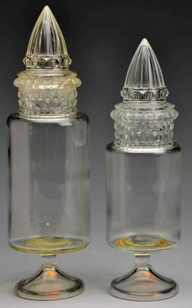 LOT OF 2: HECK SPIRED CYLINDER APOTHECARY JARS.   