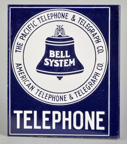 PORCELAIN BELL TELEPHONE FLANGE SIGN.             