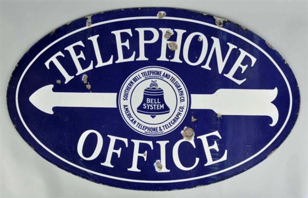 PORCELAIN OVAL BELL TELEPHONE OFFICE SIGN.        