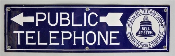 PORCELAIN BELL PUBLIC TELEPHONE SIGN.             