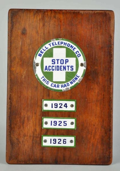LOT OF 4: PORCELAIN BELL STOP ACCIDENT SIGNS.     