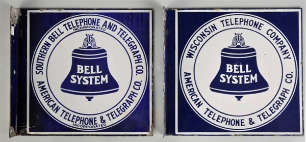 LOT OF 2: PORCELAIN BELL TELEPHONE FLANGE SIGNS.  
