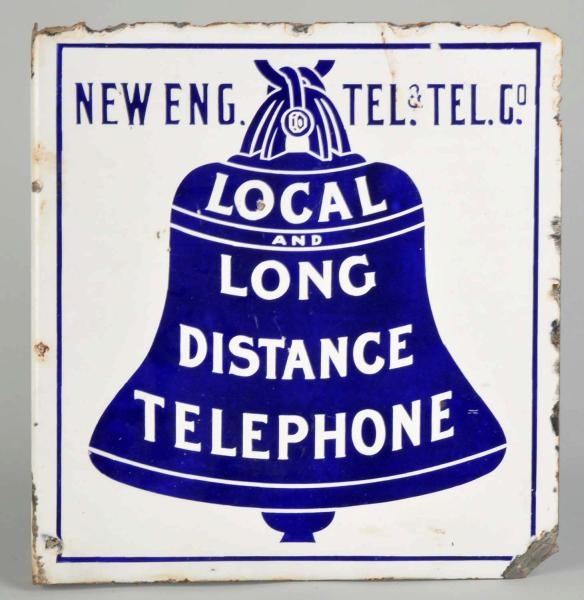 PORCELAIN WHITE NEW ENGLAND TELEPHONE FLANGE SIGN 
