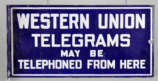 PORCELAIN WESTERN UNION TELEGRAMS 2-SIDED SIGN.   