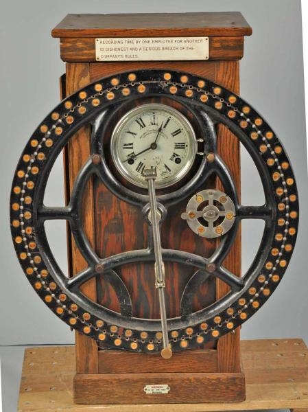 WOODEN ANTIQUE TIME CLOCK.                        