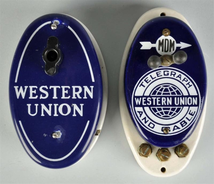 LOT OF 2: PORCELAIN WESTERN UNION CALL BOXES.     
