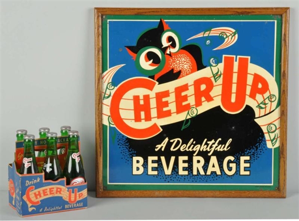 EMBOSSED TIN CHEER UP SIGN & 6-PACK.              