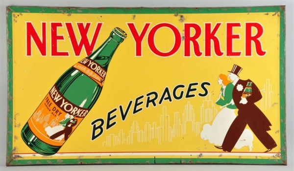 EMBOSSED TIN NEW YORKER BEVERAGES SIGN.           