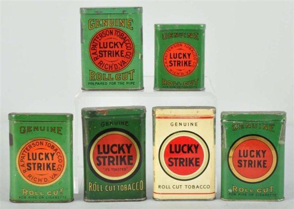 LOT OF 6: ASSORTED LUCKY STRIKE TOBACCO TINS.     