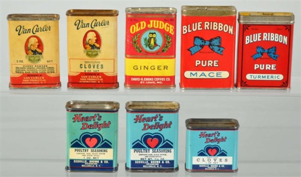 LOT OF 8: ASSORTED SPICE TINS.                    