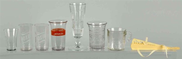 LOT OF 8: ASSORTED GLASSES & ITEMS.               