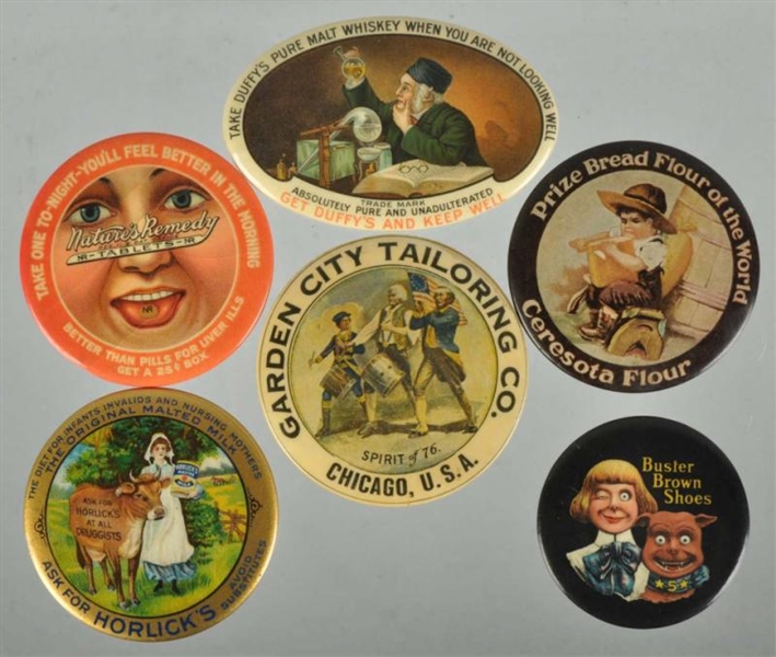 LOT OF 6: ASSORTED ADVERTISING POCKET MIRRORS.    