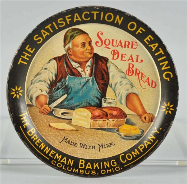SQUARE DEAL BREAD ADVERTISING TIP TRAY.           