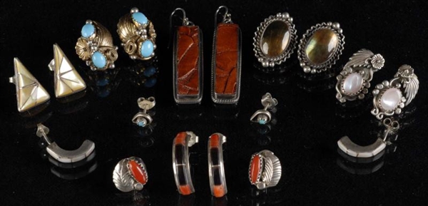 LOT OF 9: NATIVE AMERICAN INDIAN EARRING PAIRS.   
