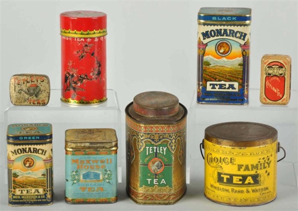 LOT OF 8: ASSORTED TEA CANS & TINS.               