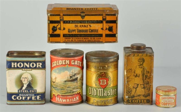 LOT OF 6: ASSORTED COFFEE TINS.                   