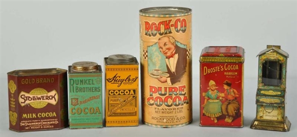 LOT OF 6: ASSORTED COCOA TINS & CONTAINERS.       