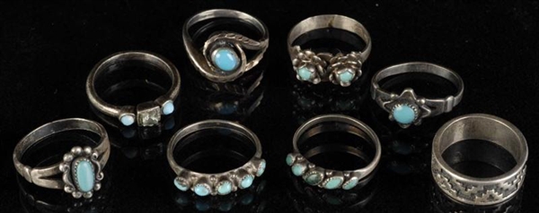 LOT OF 8: NATIVE AMERICAN INDIAN SILVER RINGS.    