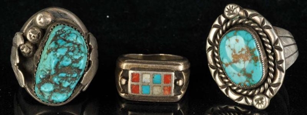 LOT OF 3: HEAVY NATIVE AMERICAN INDIAN RINGS.     