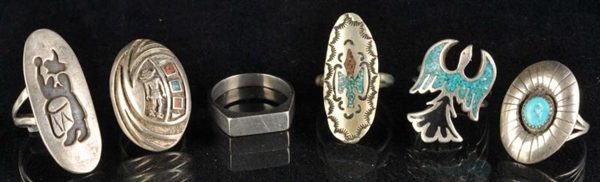 LOT OF 6: NATIVE AMERICAN INDIAN RINGS.           
