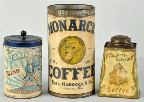 LOT OF 3: COFFEE CANS.                            