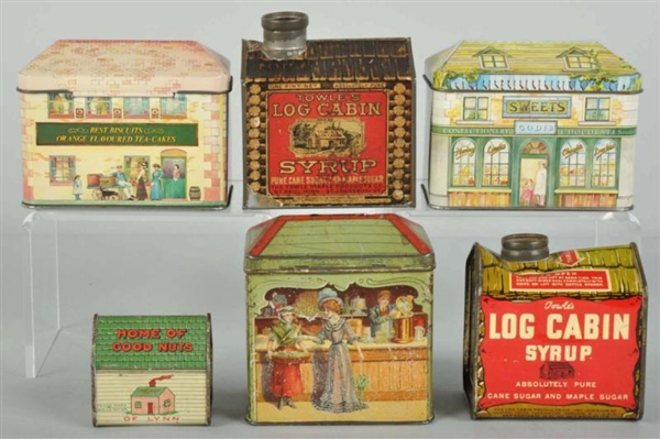 LOT OF 6: ASSORTED SYRUP, TEA, & NUT TINS.        