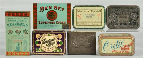 LOT OF 7: ASSORTED TOBACCO TINS.                  