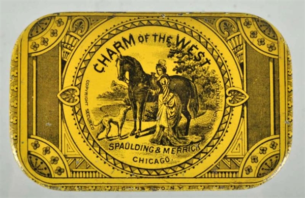 CHARM OF THE WEST FLAT POCKET TOBACCO TIN.        