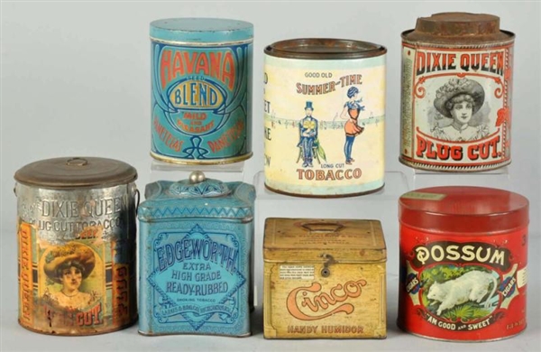 LOT OF 7: ASSORTED TOBACCO & CIGAR CONTAINERS.    