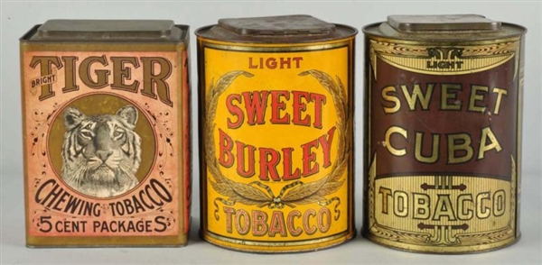 LOT OF 3: LARGE TOBACCO CANISTERS.                