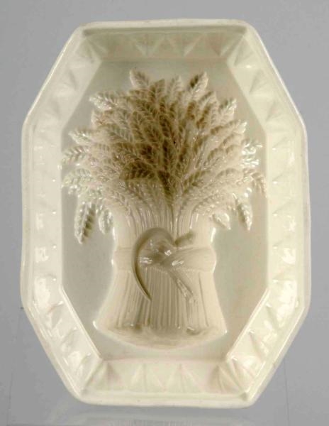 WHITE POTTERY WHEAT BUNDLE BUTTER MOLD.           