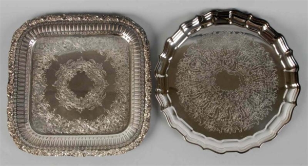 LOT OF 4: LARGE SILVER-PLATED SERVING TRAYS.      