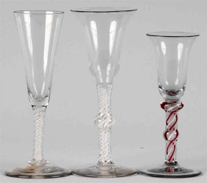 LOT OF 3: HAND BLOWN GLASS CORDIALS.              