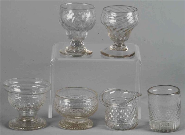 LOT OF 6: EARLY AMERICAN HAND BLOWN GLASS PIECES. 