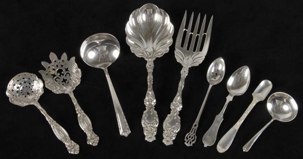 LOT OF 7: STERLING SILVER SERVING PIECES.         