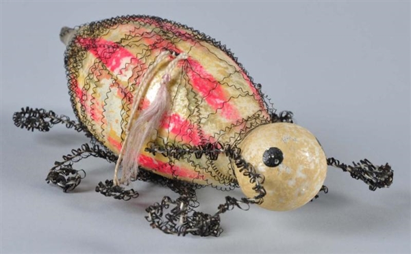 GLASS WIRE-WRAPPED BEETLE CHRISTMAS ORNAMENT.     